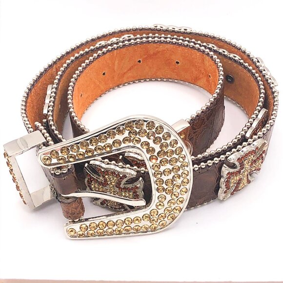 Brown Western Belt with Rhinestone Celtic Crosses & Side Studs main image 12